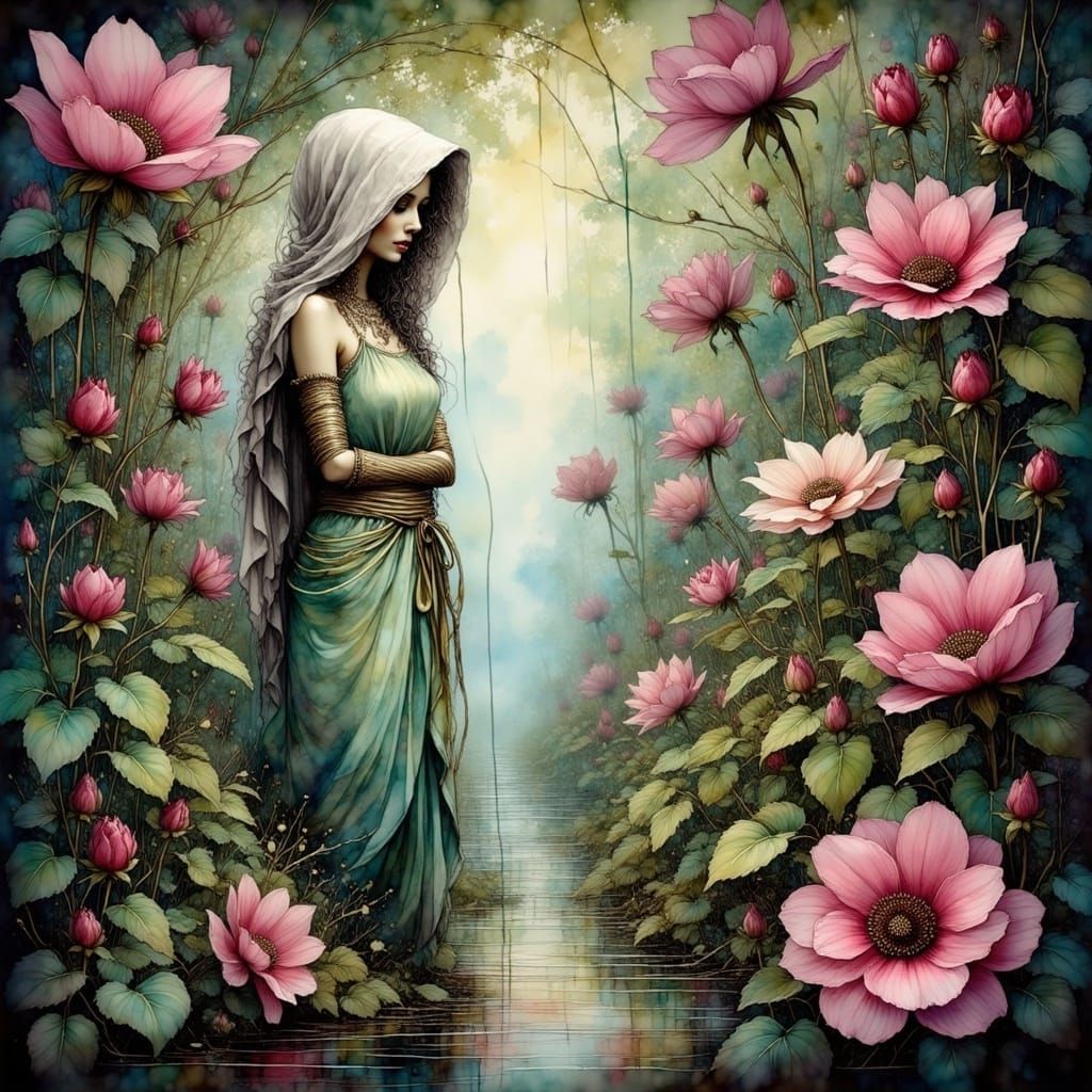 Guardian of a Secret Garden With Repeating Floral Motifs