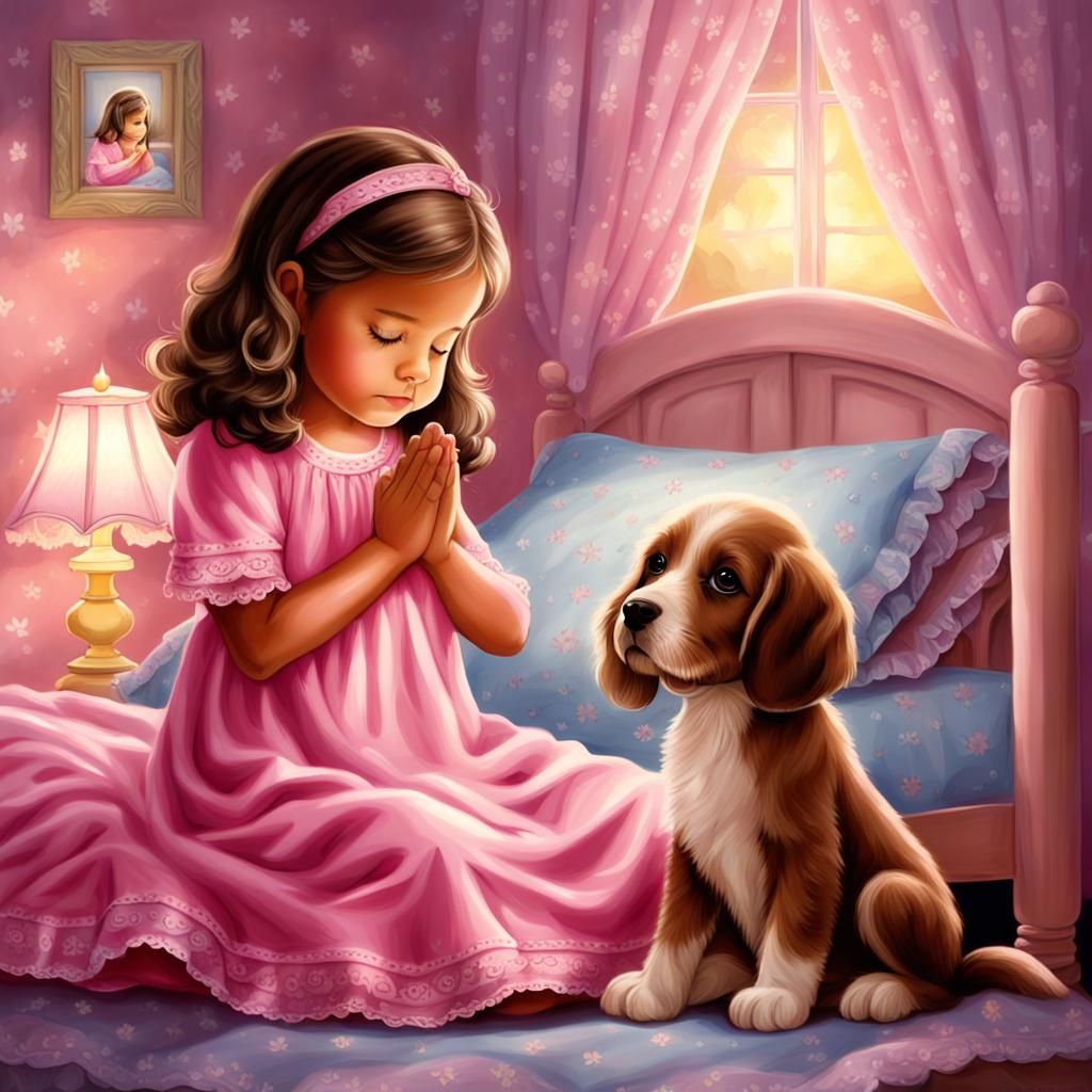 Girl and Puppy Praying