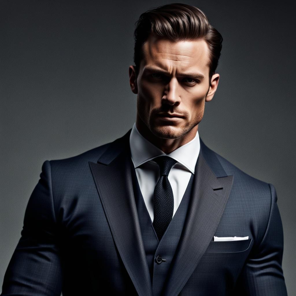 Muscular Man in Suit with Open Jacket