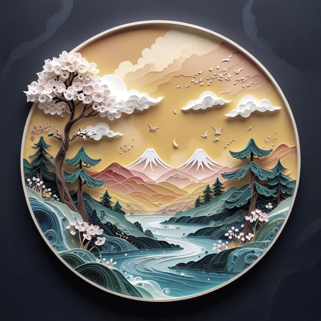 Bavarian Sunset over a Serene Mountain Lake in Whimsical Wat...