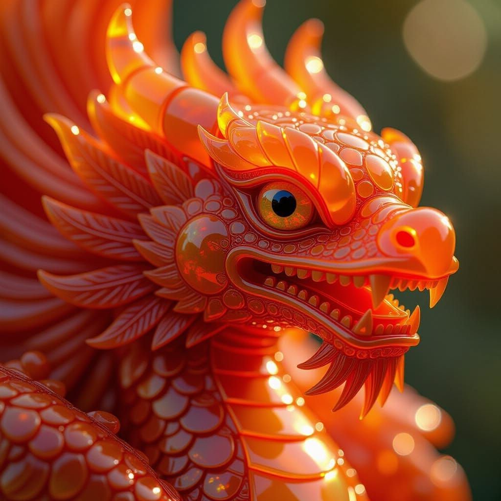 Fire Opal Quetzalcoatl Sculpture in 8K