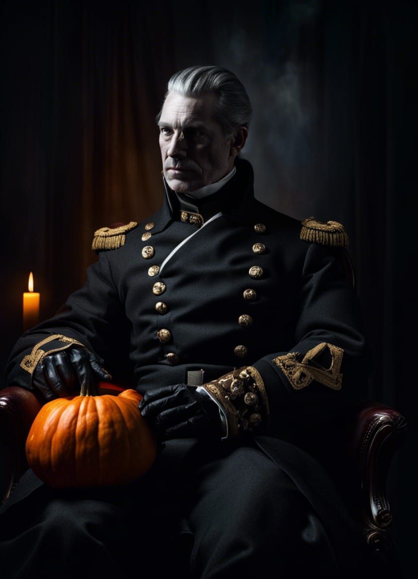 Headless Horseman Portrait with Pumpkin and Candles