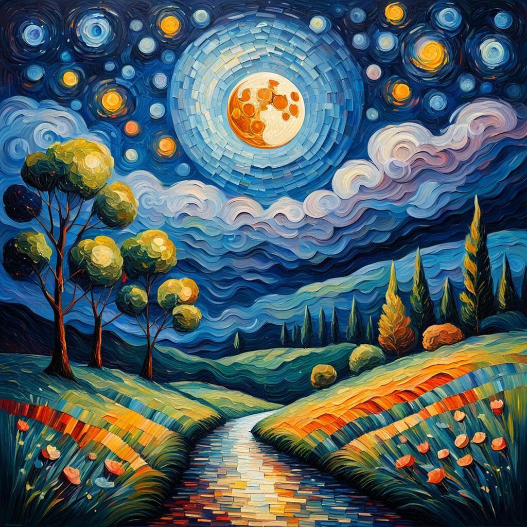 Starry Night Sky in Expressionist Impasto Style