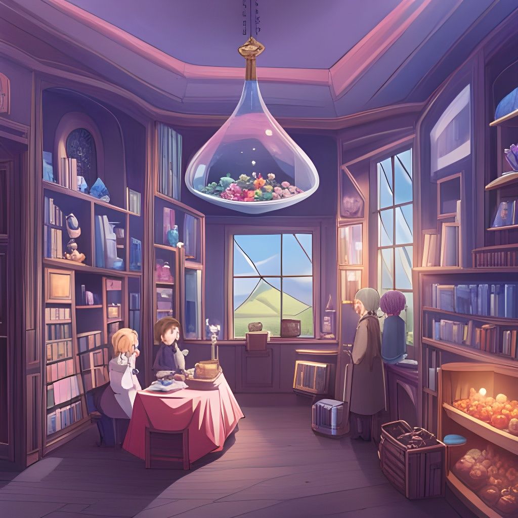 Whimsical Crystal Shop Interior in Anime Style