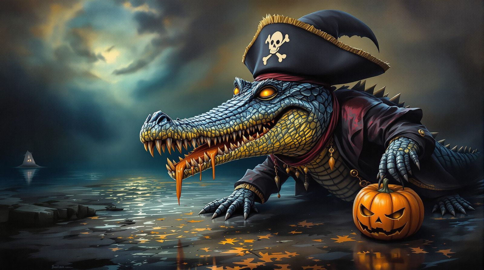Surreal Crocodile Pirate in Gothic Halloween Costume