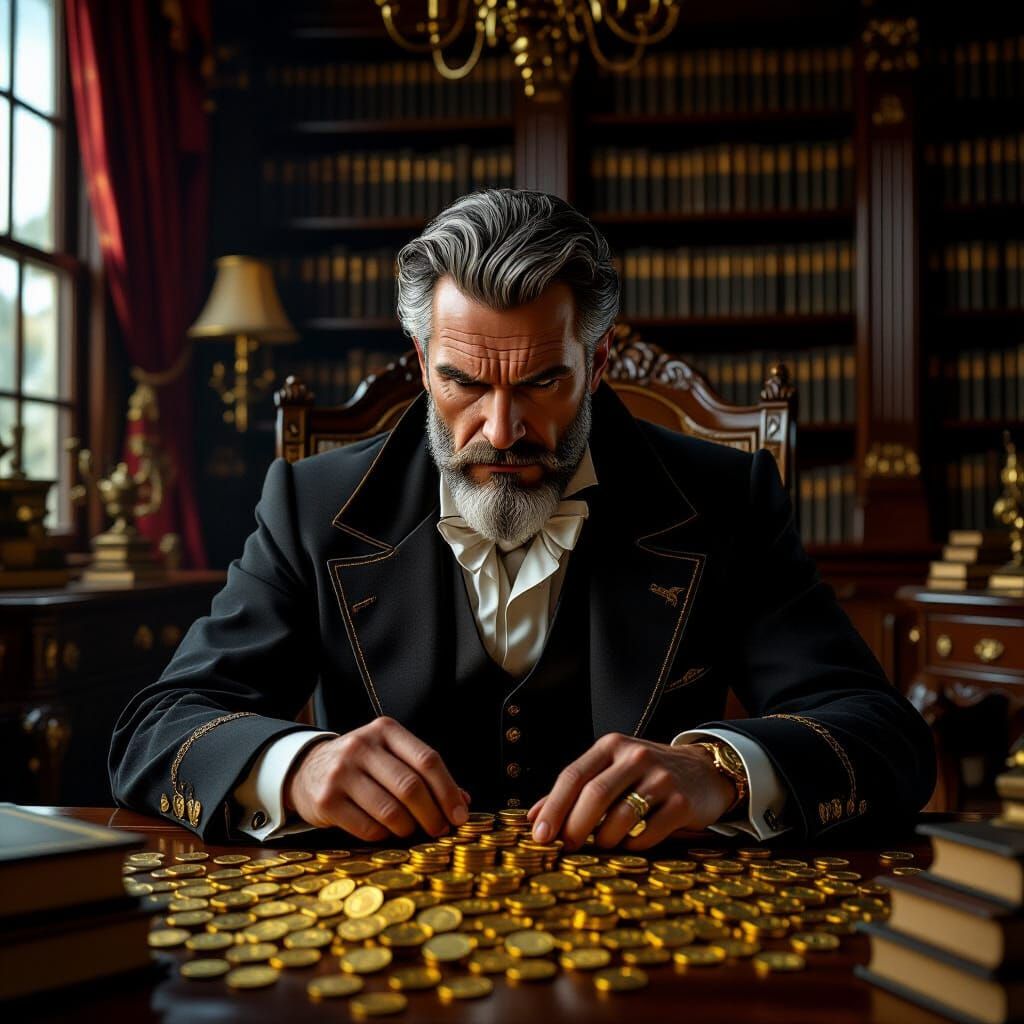 Wealthy Frugal Figure Counting Coins in Moody Study