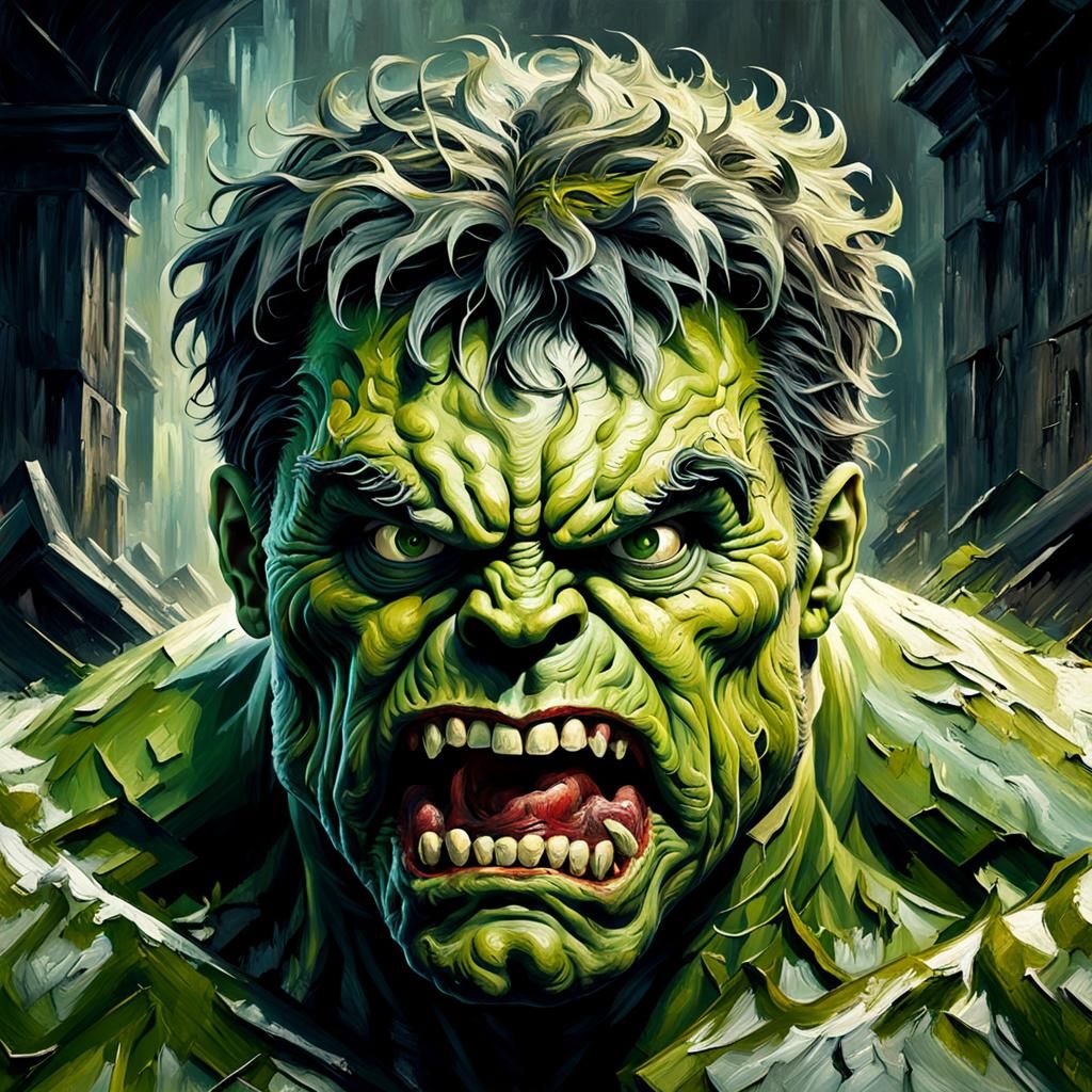Grotesque Hulk Face in Gothic Impressionist Style