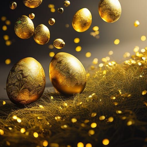 Ornate Golden Easter Eggs with Floral Designs