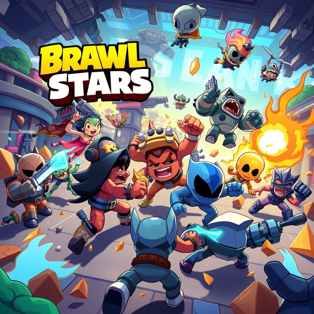 Brawl Stars Battle Royale in Vibrant Cyberpunk Arena