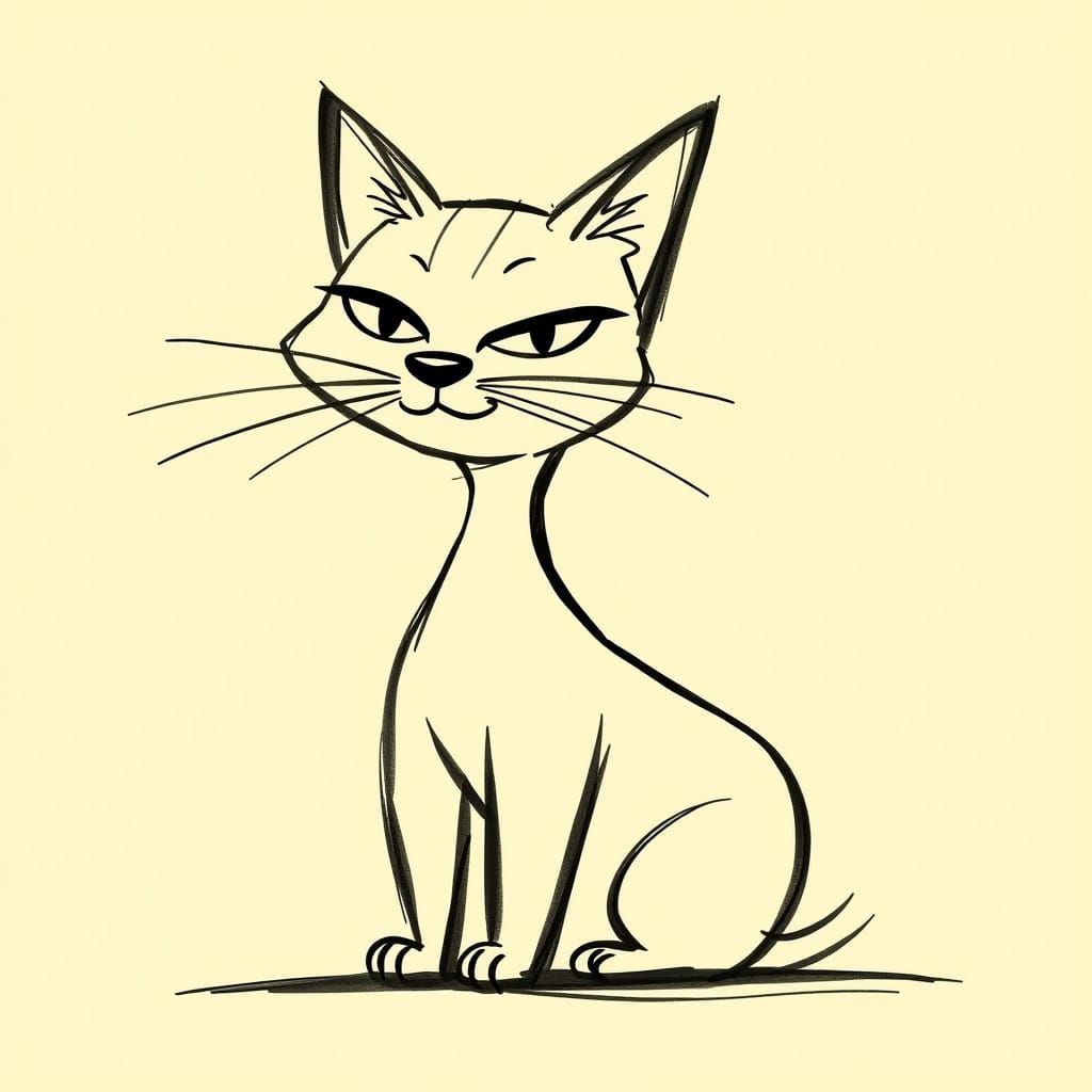 Minimalist Doodle Cat Caricature in Charcoal