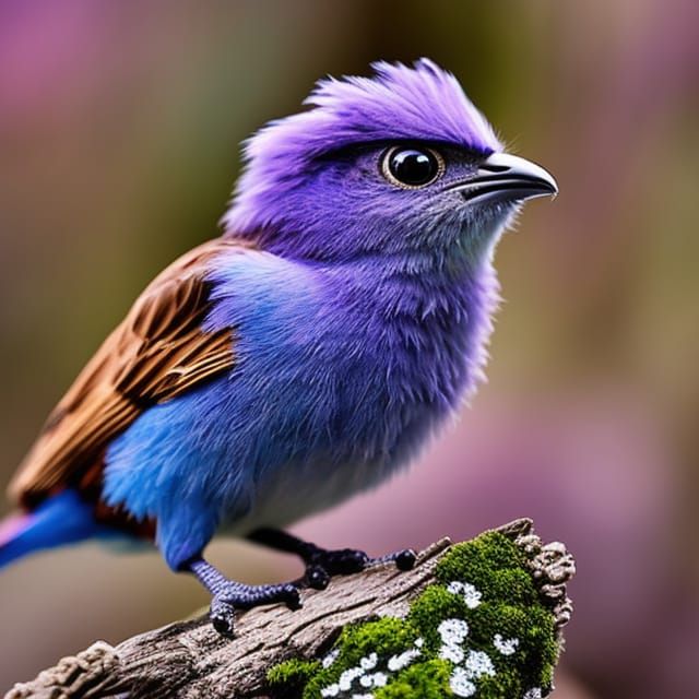 Intricate Baby Purple Bird with Crystal Sparkles