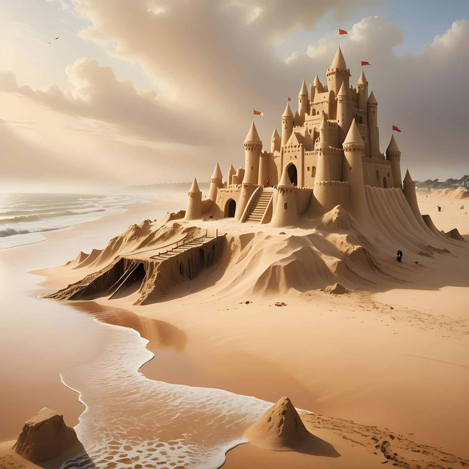 Surreal Beach Oasis in Impasto Oil Painting Style