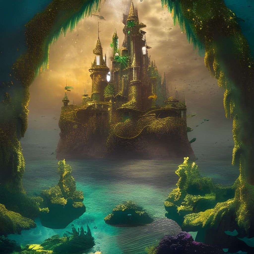 Fantasy Underwater Castle with Emerald and Gold