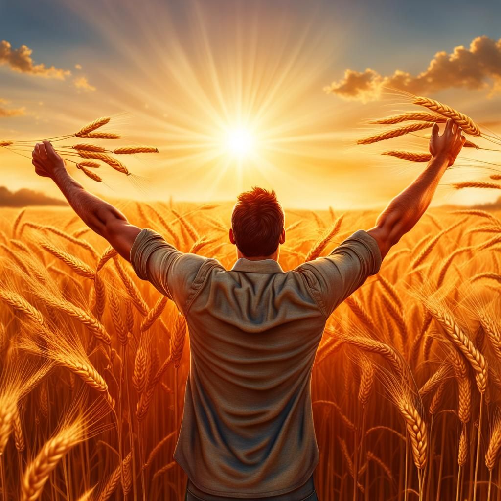 Golden Wheat Field: A Farmer's Sunset Gaze