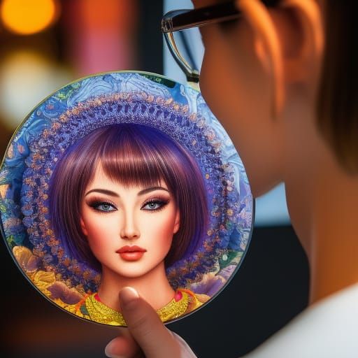 Beautiful Woman in Hall with Chandelier