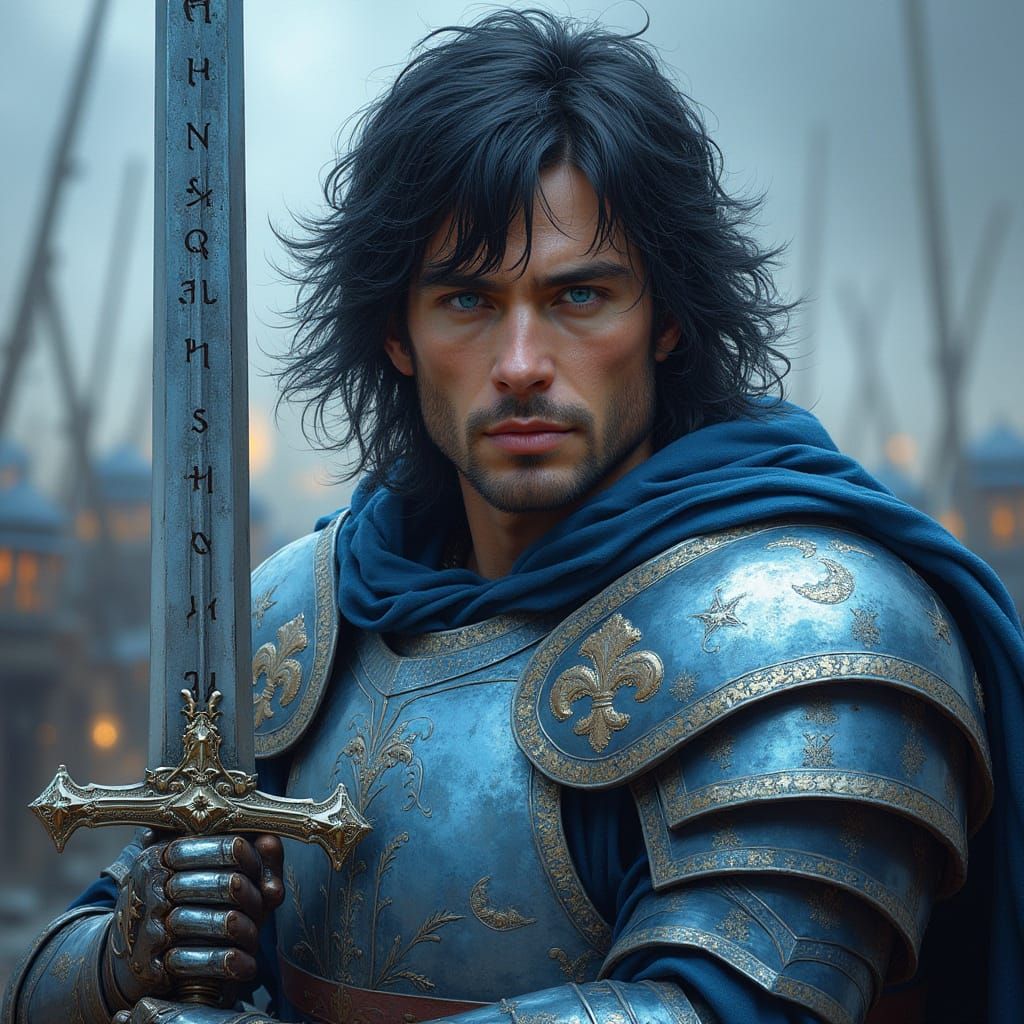 Chivalrous Knight in Epic Battle, Inspired by Frazetta and G...