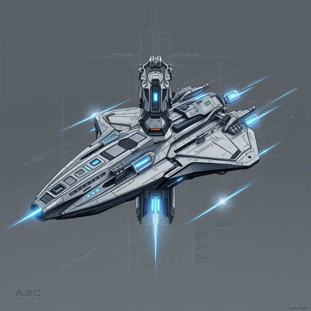 Futuristic Interdimensional Ship Engineering Drawing in Phot...