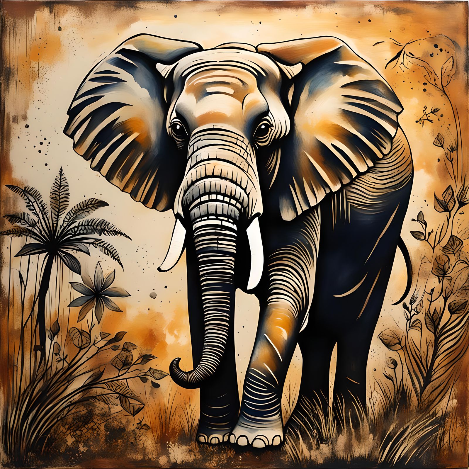 Elephant in Nature: Sgraffito Scratch Art