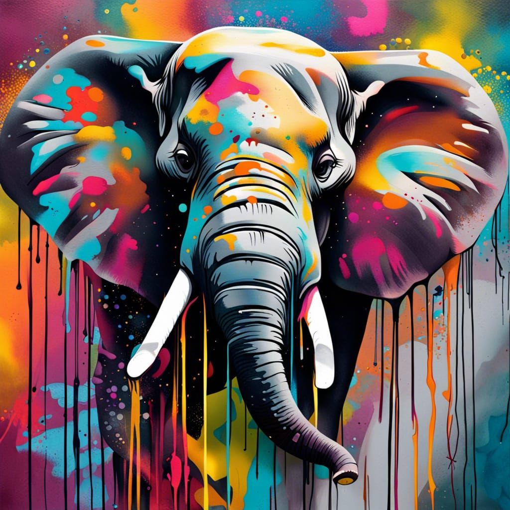 Colorful Graffiti Elephant Street Art