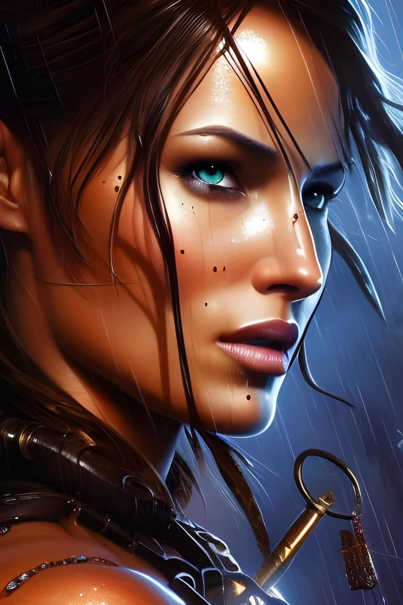 Lara Croft in Magical Rain: 8K Concept Art