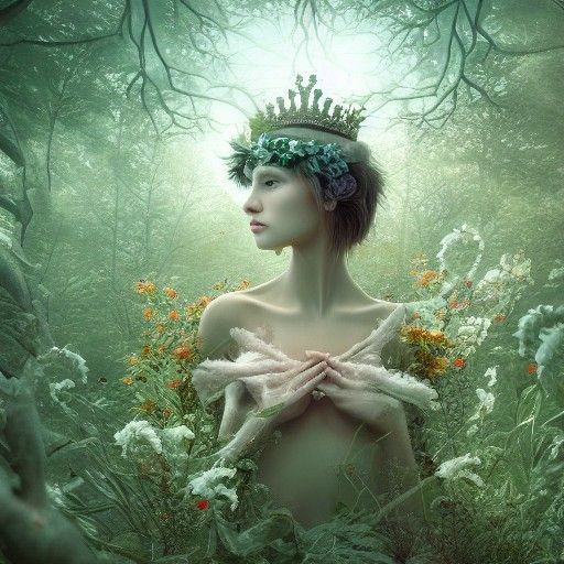 Doe Queen with Crown of Flowers, Digital Art