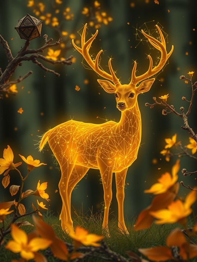 Luminescent Deer Spirit in Enchanted Forest