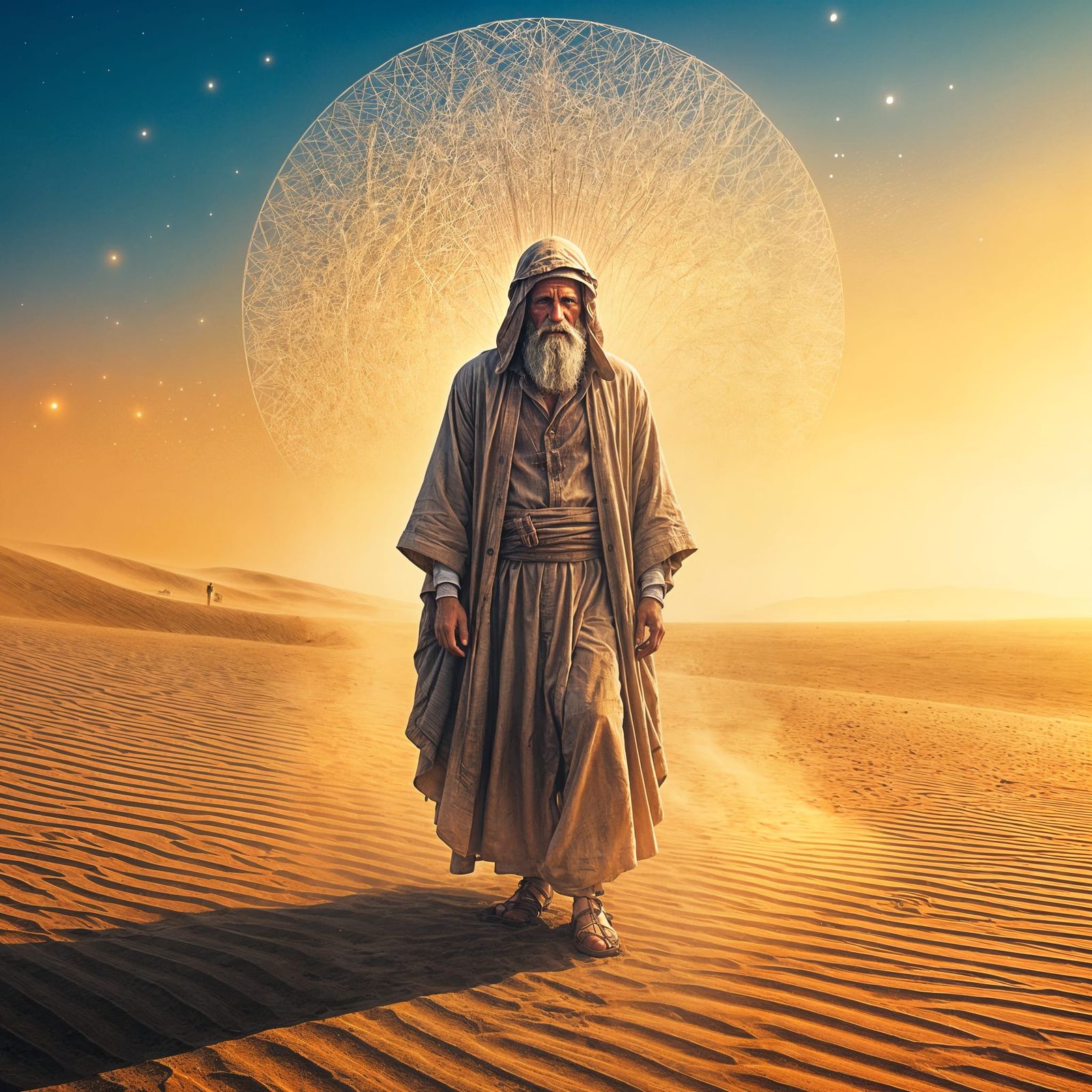 Ancient Biblical Figure Lost in the Desert's Golden Light