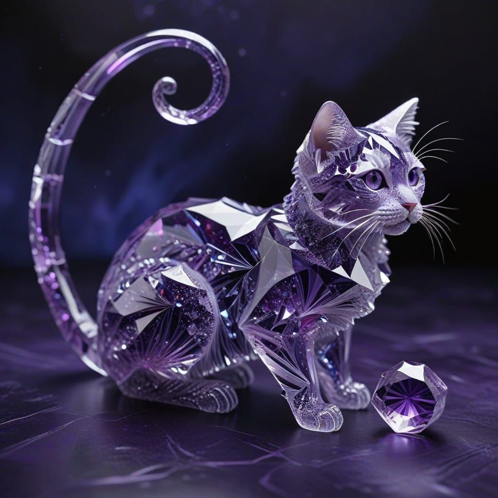 Geometric Amethyst Cat in Vibrant Galaxy