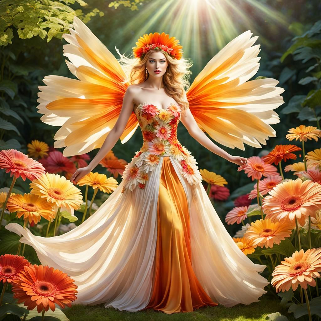 Gerbera Daisy Fairy in Art Nouveau Style