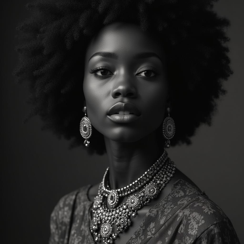Elegant Afro Queen in Klimt-Inspired Ornate Style