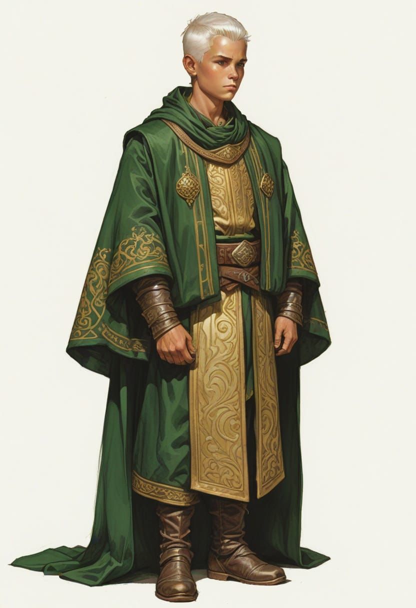 Young Noble in Green and Gold Attire