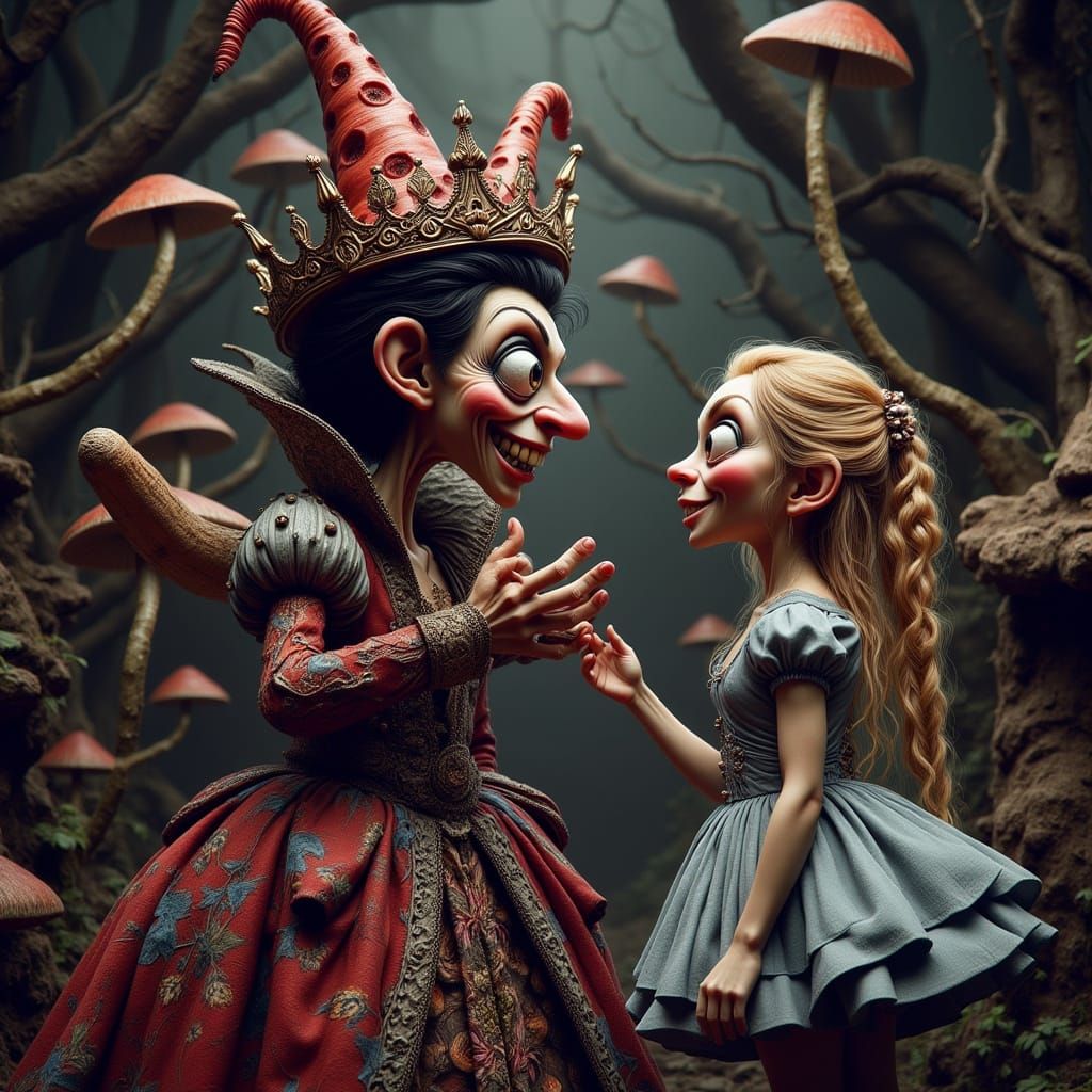 Queen of Hearts Meets Alice in Wonderland on Mushrooms