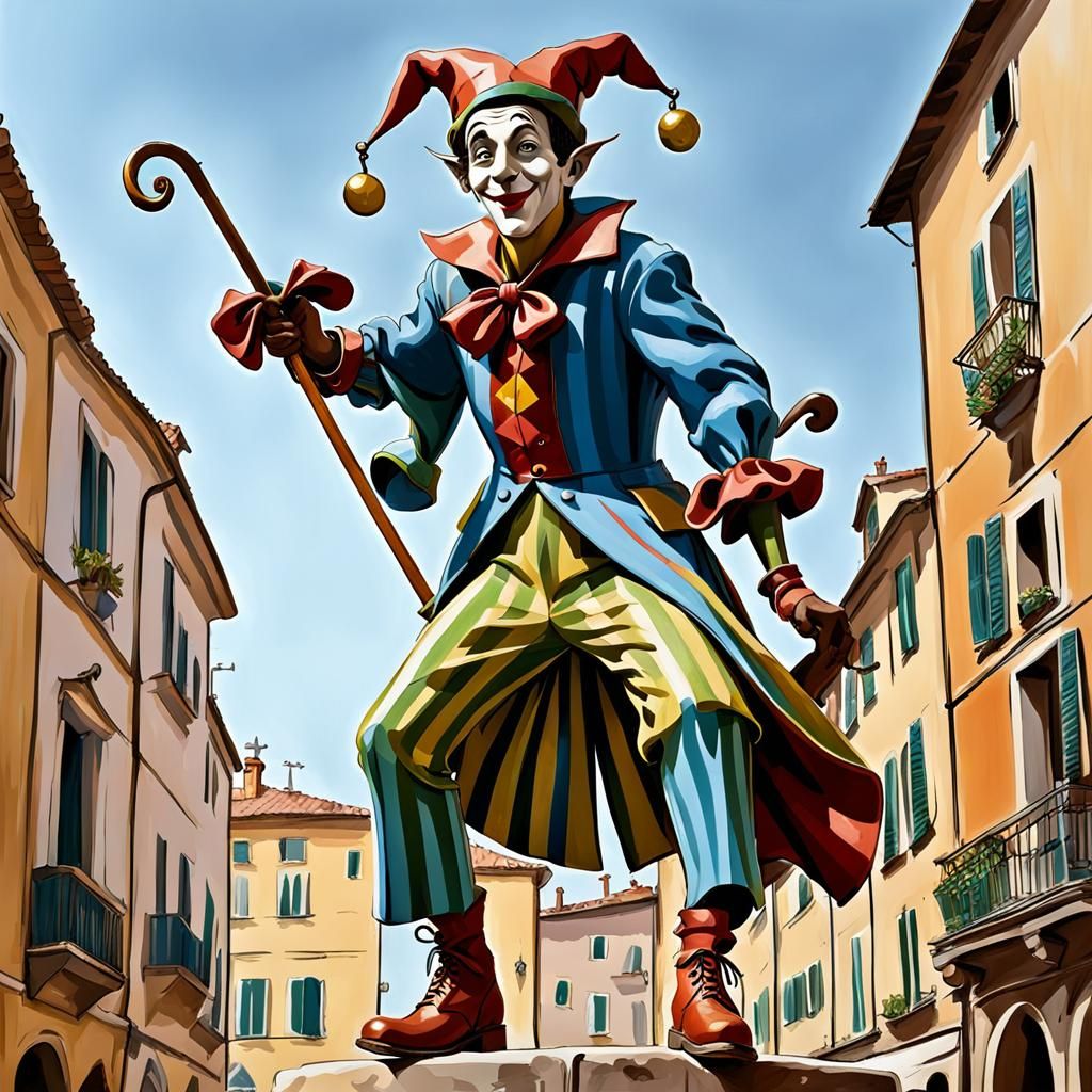 Whimsical Jester in Cel-Shaded Style