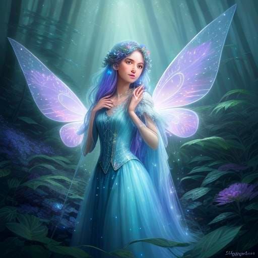Fiber Optic Fairy in Moonlight Forest