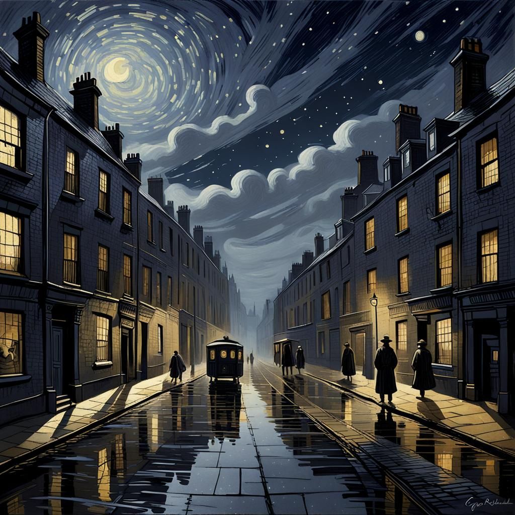 Gorbals Under Starry Night, Sinister Dark Fantasy Art
