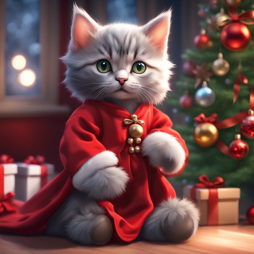 Bipedal Kitten Portrait in Hyperdetailed Art Style