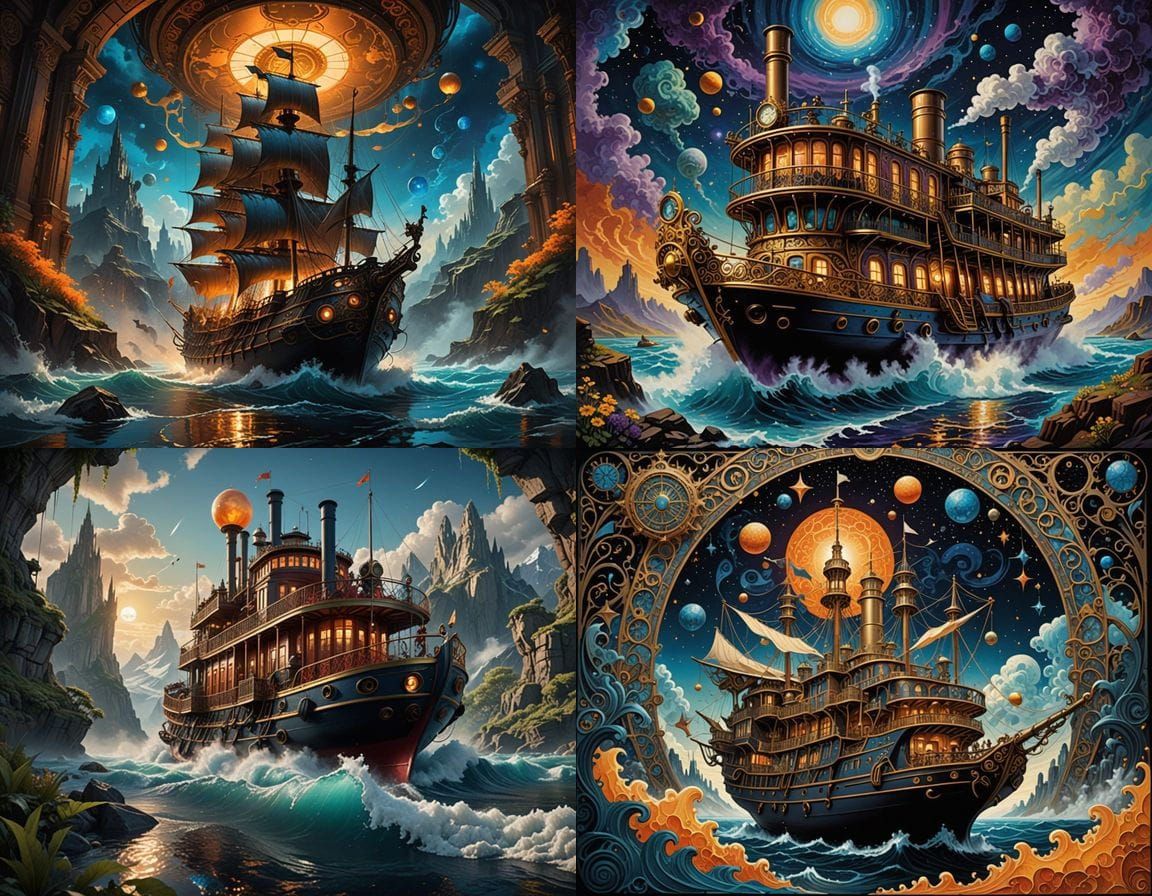 Steampunk Steamboat in Cosmic Space