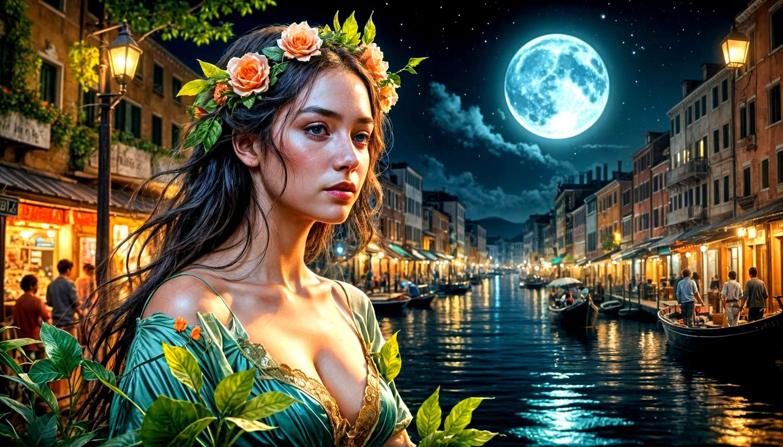 Epic Nighttime Portrait of a Woman in Venice, Shot on 35mm F...