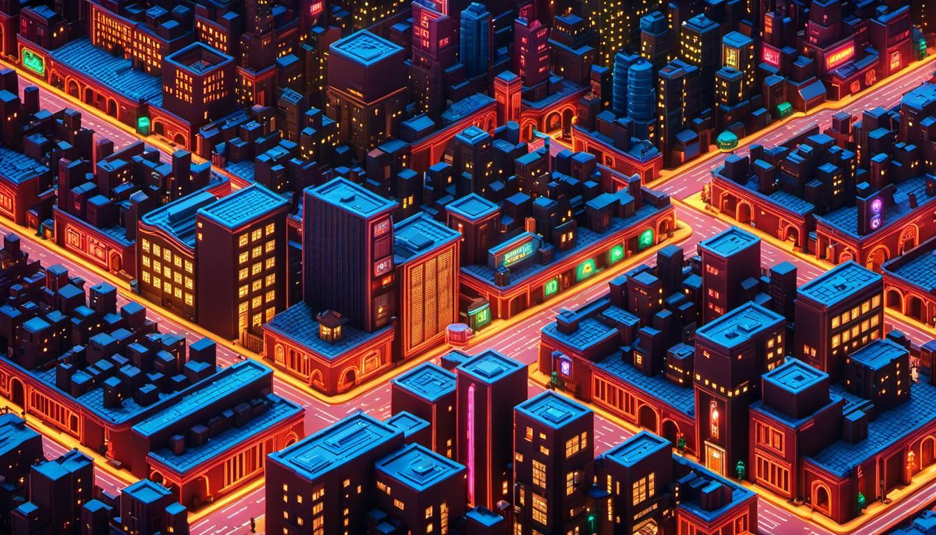 Retro 3D City Street Art in 8-bit Style