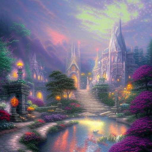 Ethereal Elven City in a Misty Landscape