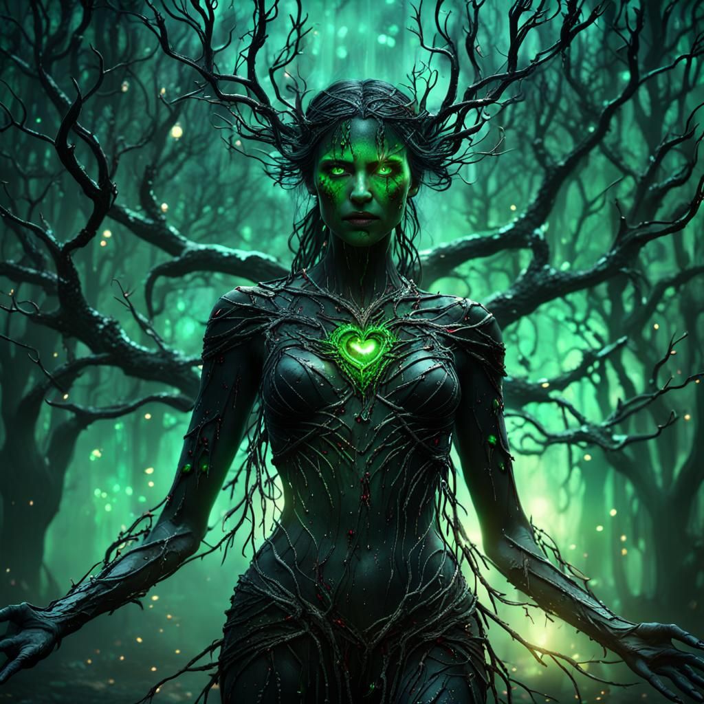 Lightning Goddess of Black Branches in Dark Fantasy