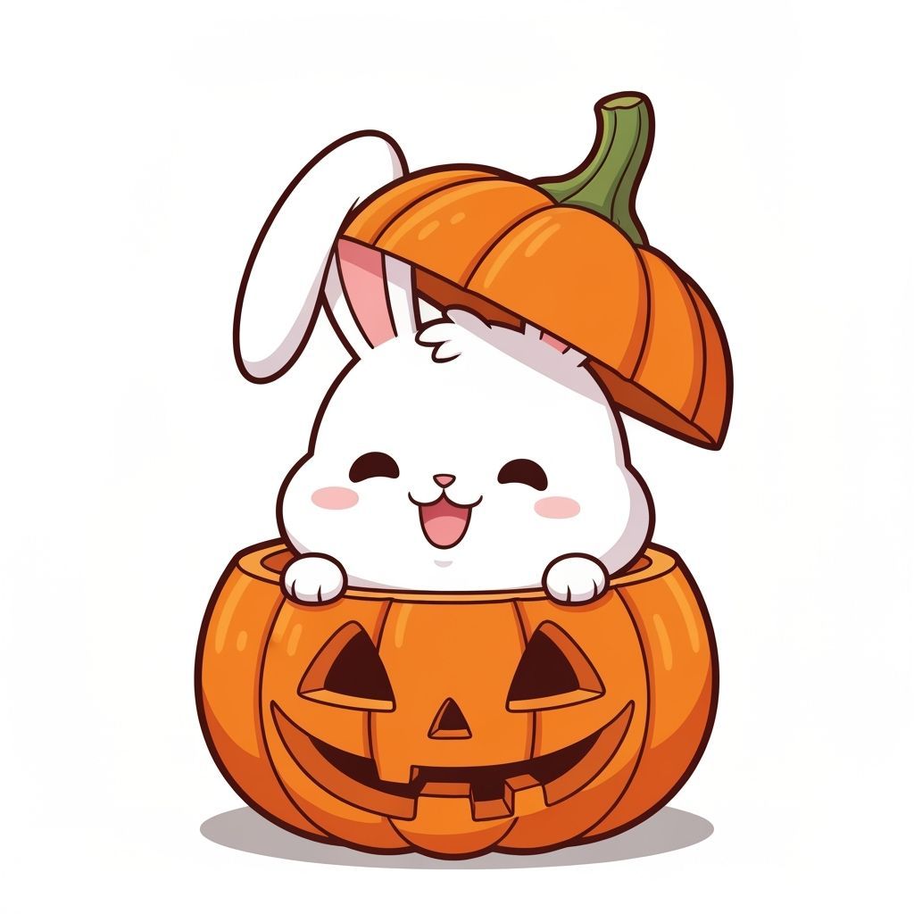Cute Chibi Rabbit Emerging From Jack-o-Lantern