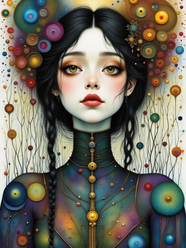 Gothic Fairytale Woman in Watercolor Alcohol Ink Style