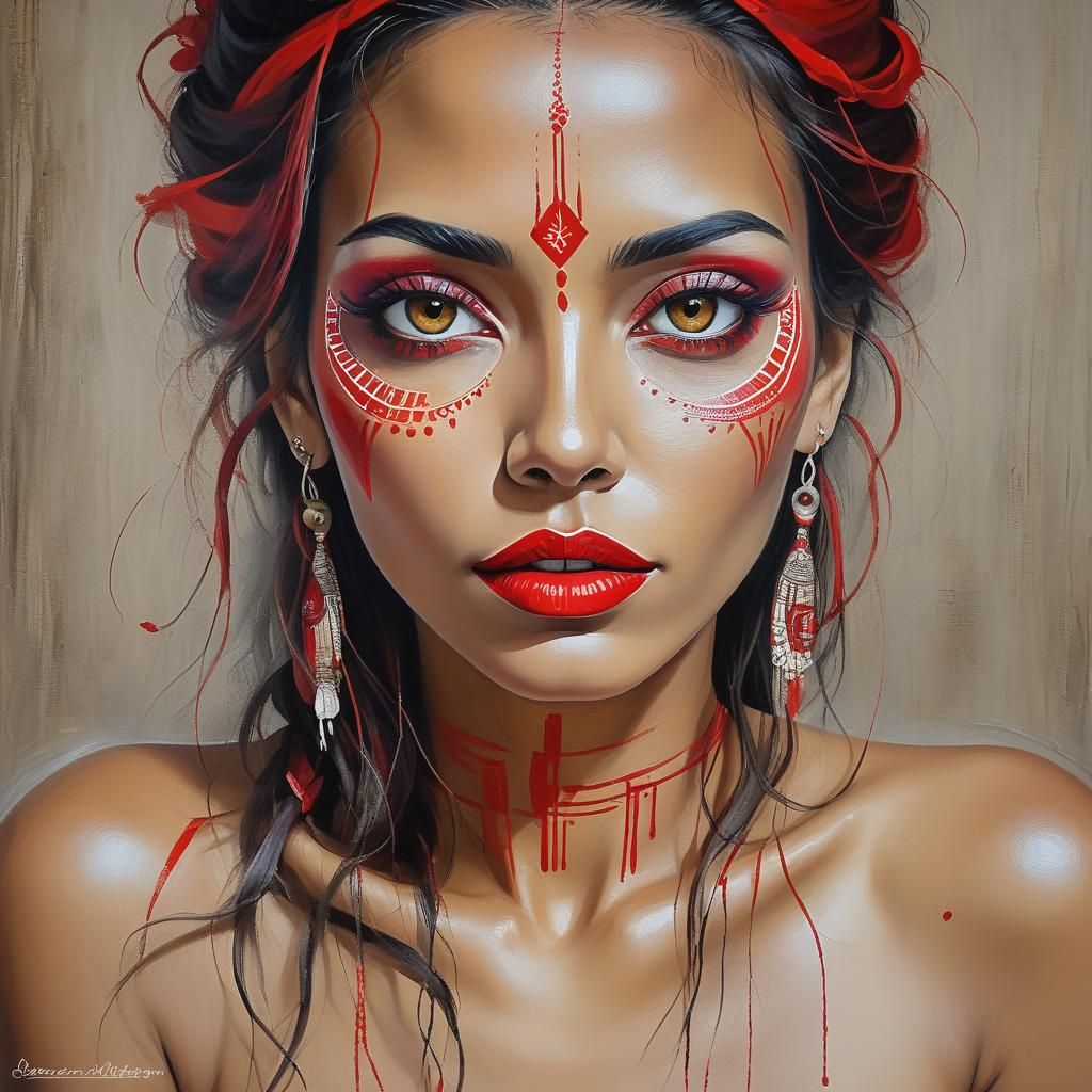 Taíno Woman Portrait in Pre-Raphaelite Oil Painting