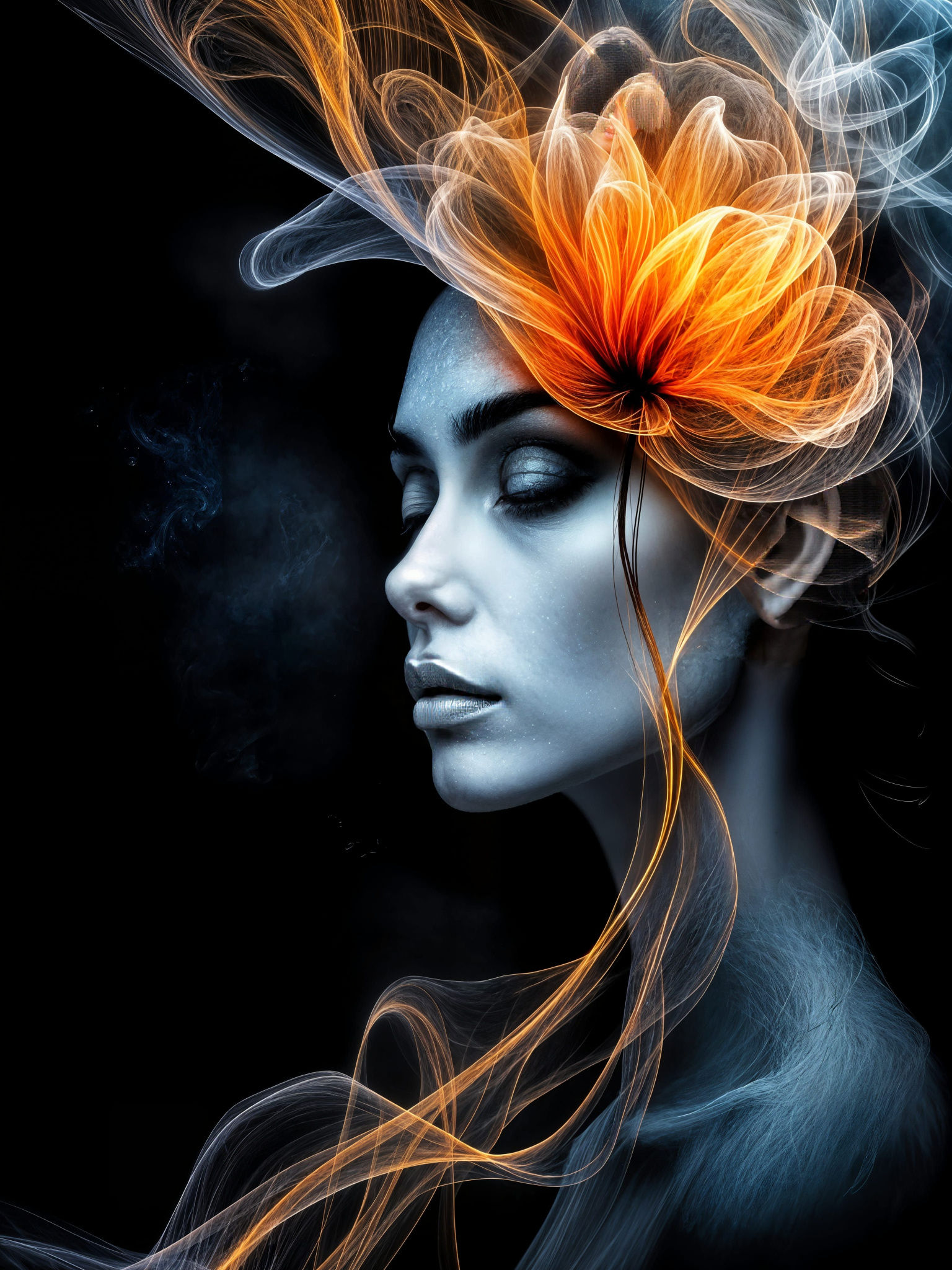 Ethereal Japanese Ghost in Dark Oil Paint