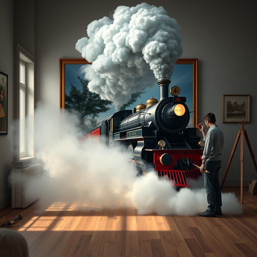 Train Escapes Its Frame in a Hyper-Realistic Art Studio