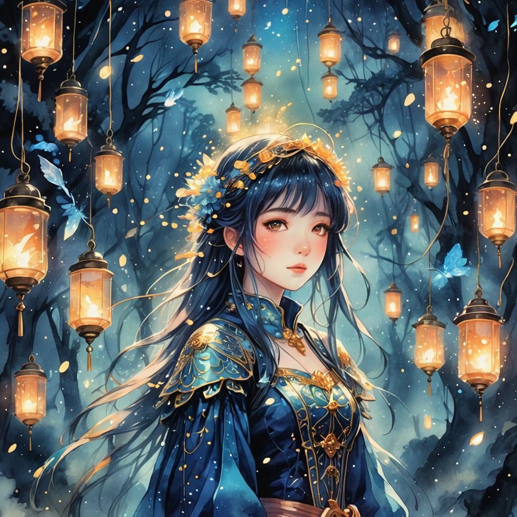 Dreamy Anime Girl's Surreal Nocturnal Journey