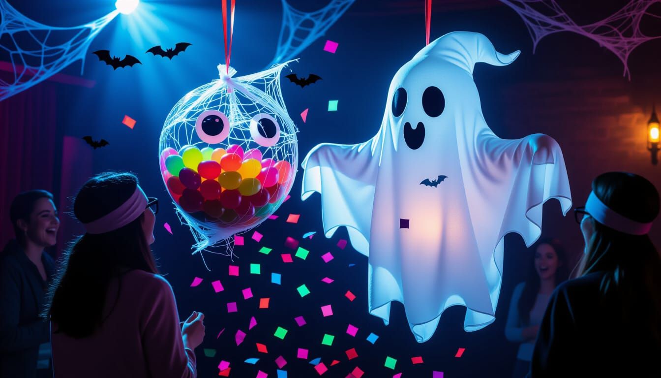 Ghostly Piñata Ritual in Spectral Light