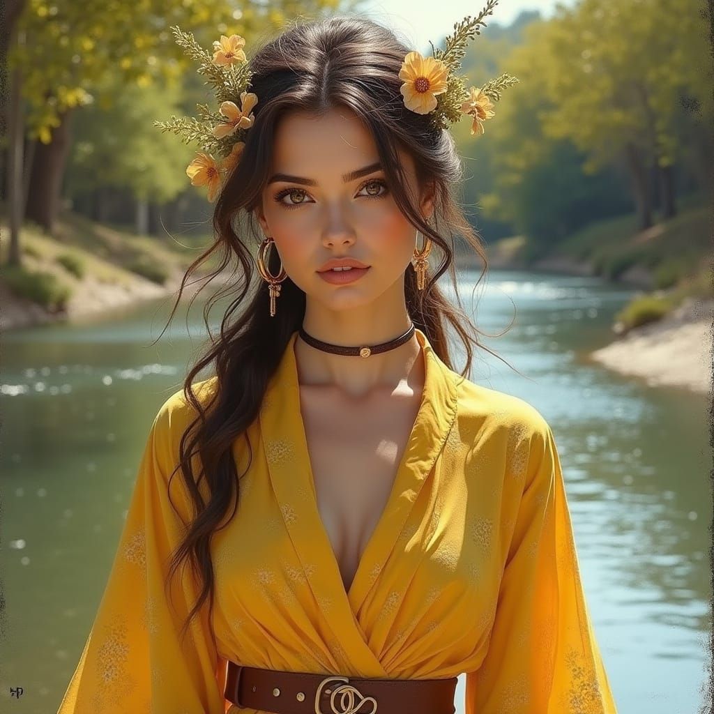 Iranian Beauty in Golden Manteau Oil Painting