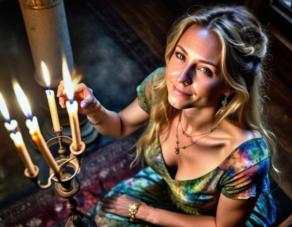 Beautiful Woman in Smoky Candlelight: Watercolor Fractal